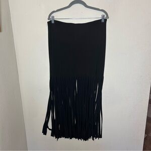 Frank Lyman Black Fringe Maxi Skirt Size 8